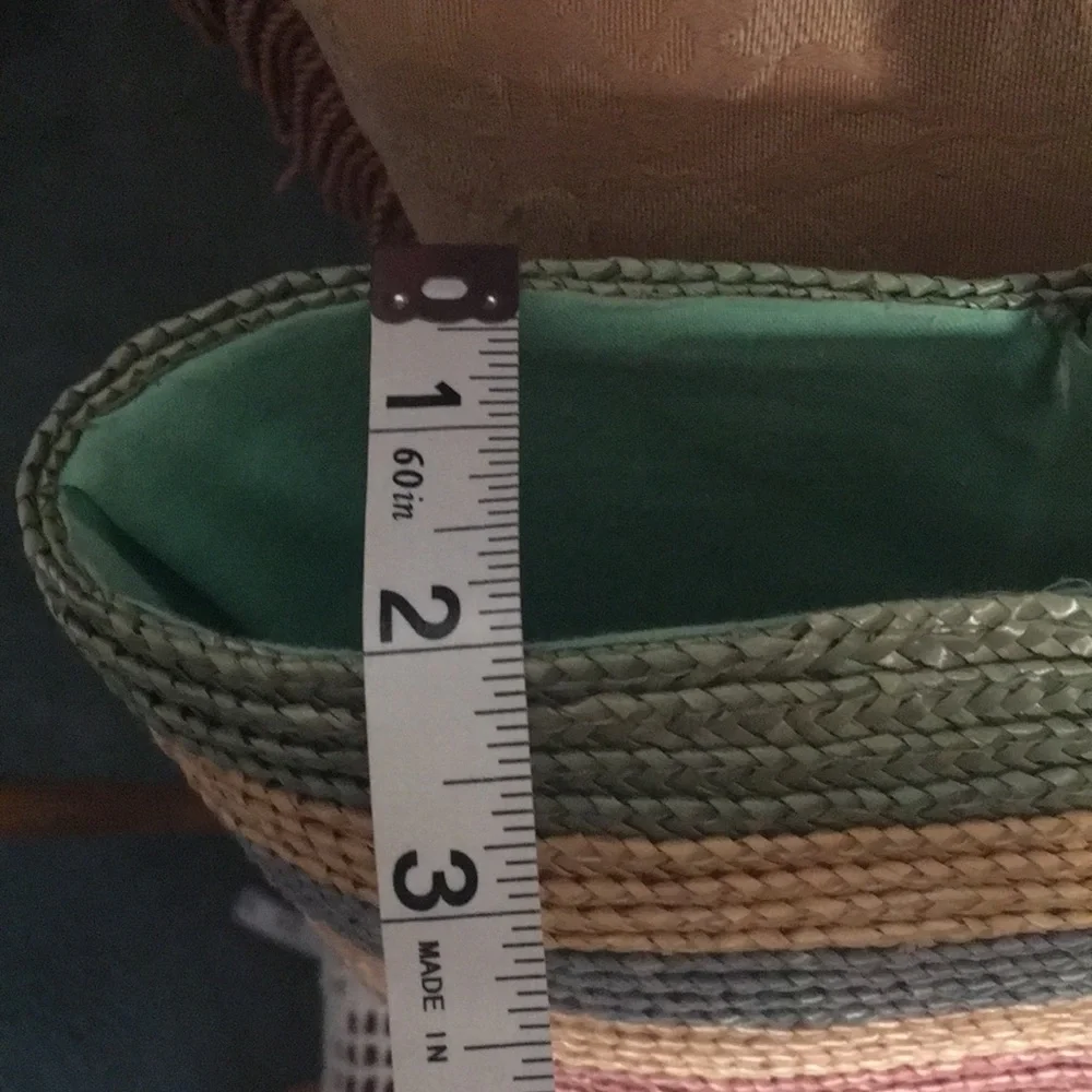 Natural straw bag in green blue, red colors
